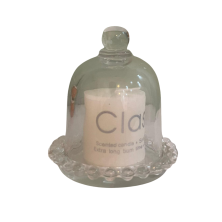 Cúpula de vidrio con vela aromática de vainilla