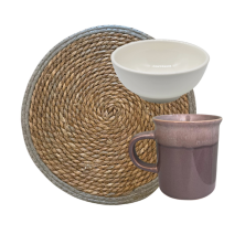 Set de Regalo con Taza, Pocillo y Individual de Yute