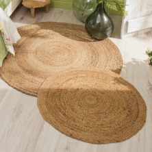 Set de 2 Alfombras Redondas de Yute Natural 1 m y 80 cm