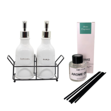 Set de Baño con Dispensadores y Difusor Cerámica Blanca y Negro