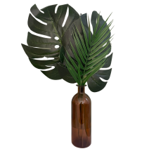 Set florero ámbar y ramas decorativas verdes