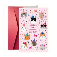 Tarjeta regalo cumpleaños diseño gatitos con sobre rojo
