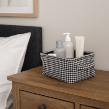 Canasto organizador tela cuadrillé blanco y negro