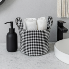 Canasto organizador de tela 20x15 cm cuadrillé blanco y negro