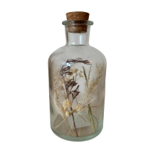 Botella Decorativa Vidrio con Hojas Secas y Corcho
