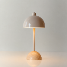 Lámpara Mesa Minimalista Recargable Base Madera